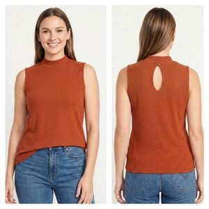 ModCloth Tank Top Womens 3X Rust Orange Ribbed Mock Neck Stretch Back Keyhole